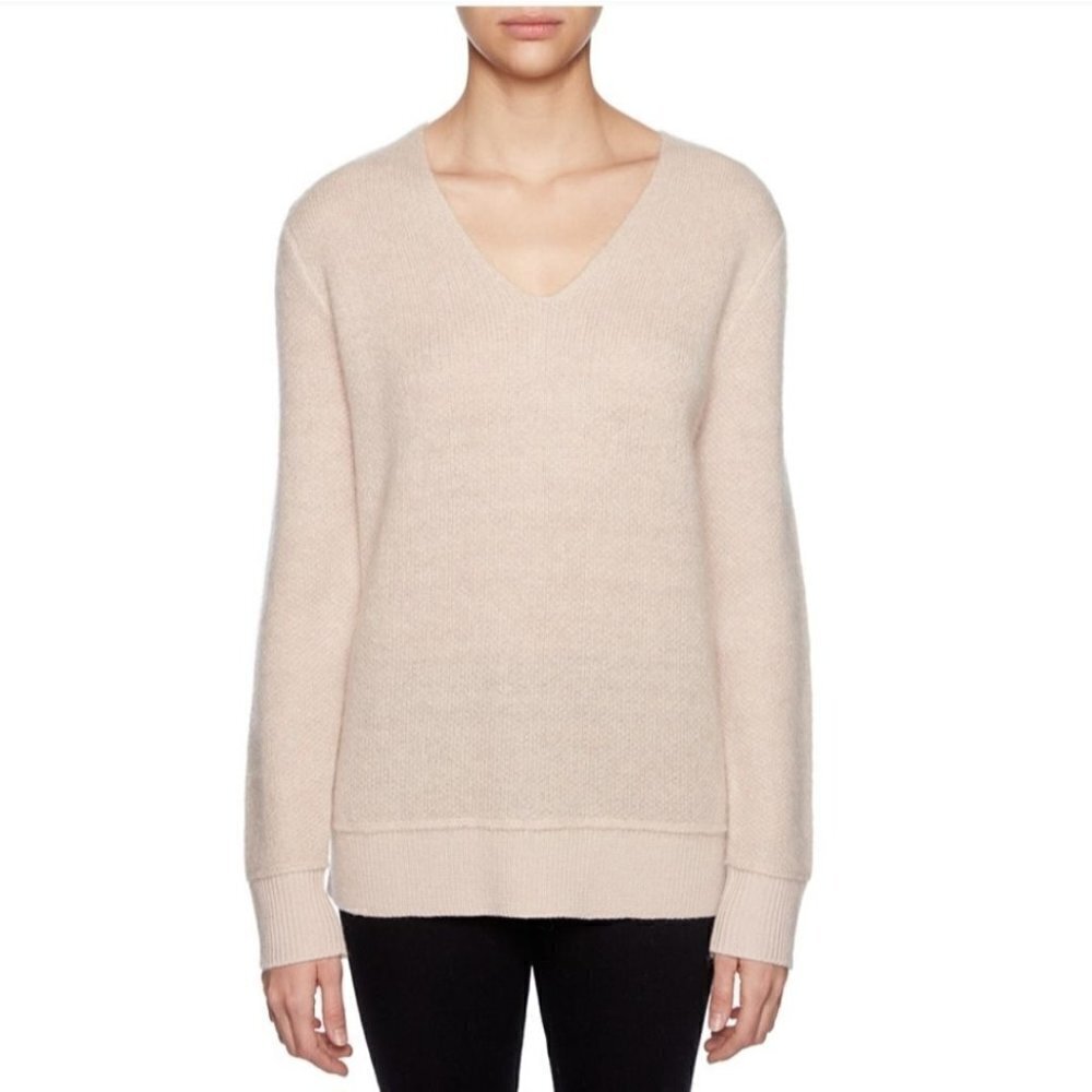 Magaschoni Blush Pink Mohair Wool Blend V Neck Cozy Sweater Size M